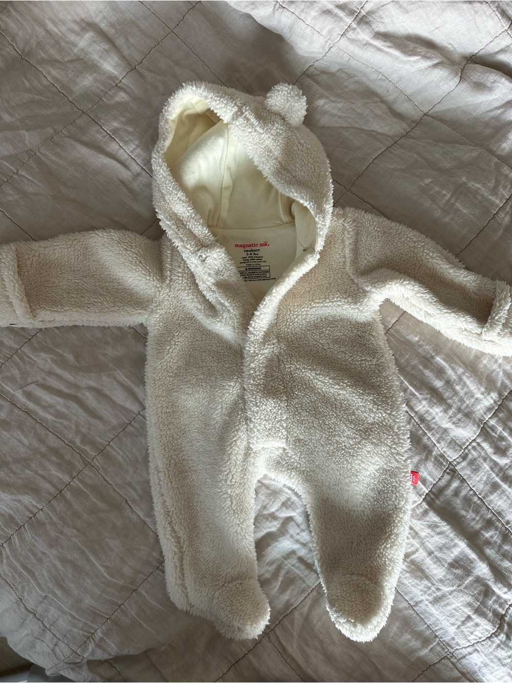 Magnetic Me Cream/White Pram Onesie with Ears - Newborn